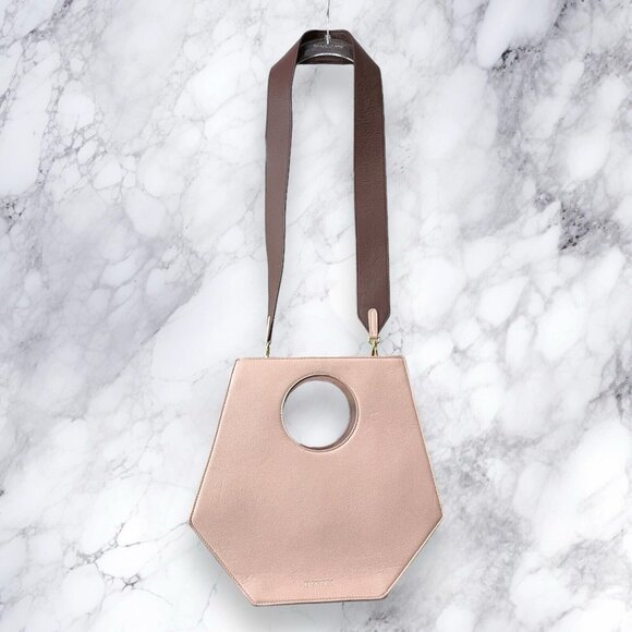 D'Estree Handbags - D’Estree Joan Handbag Pink Leather Modern Cutout Handle With Crossbody Strap